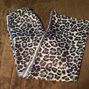Leopard Print Sateen Lounge Pants with Side Stripe